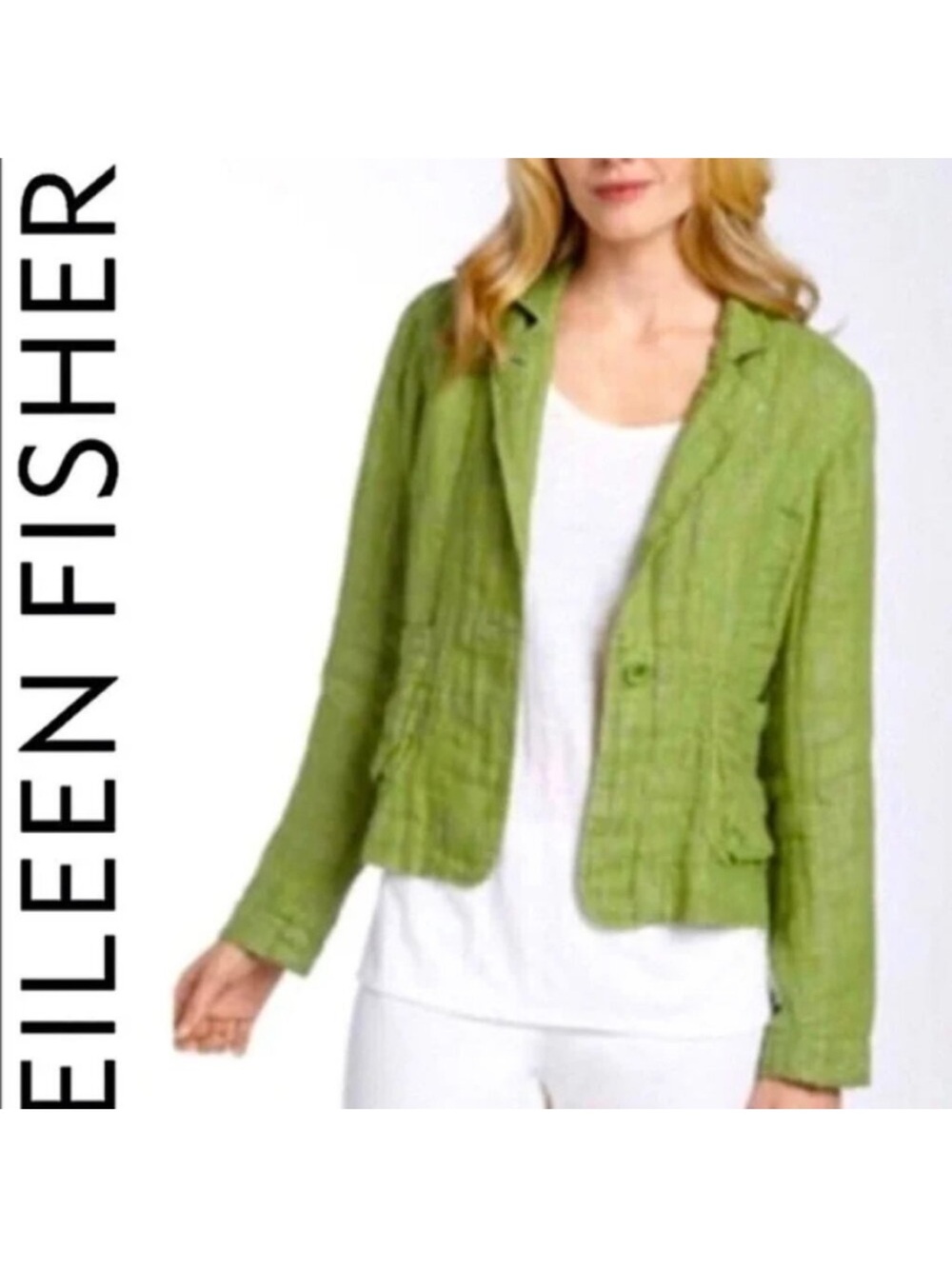 Eileen Fisher 100% linen green blazer